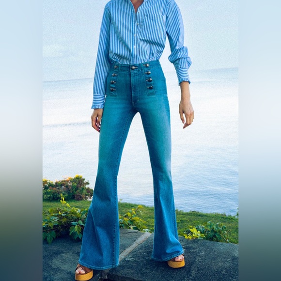 Veronica Beard Sheridan bell bottom Jean with sailor buttons NWT - Picture 6 of 13